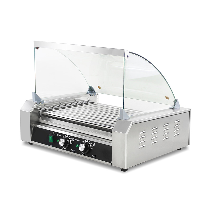 Stainless Steel Electric Hot Dog Roller Grill Machine with Glass Cover