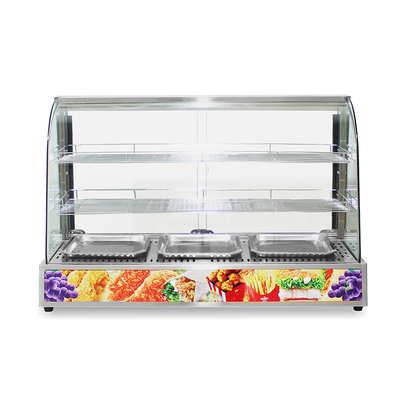 Stainless Steel Commercial Kitchen Electric Arc Glass Food Display Warmer Machine