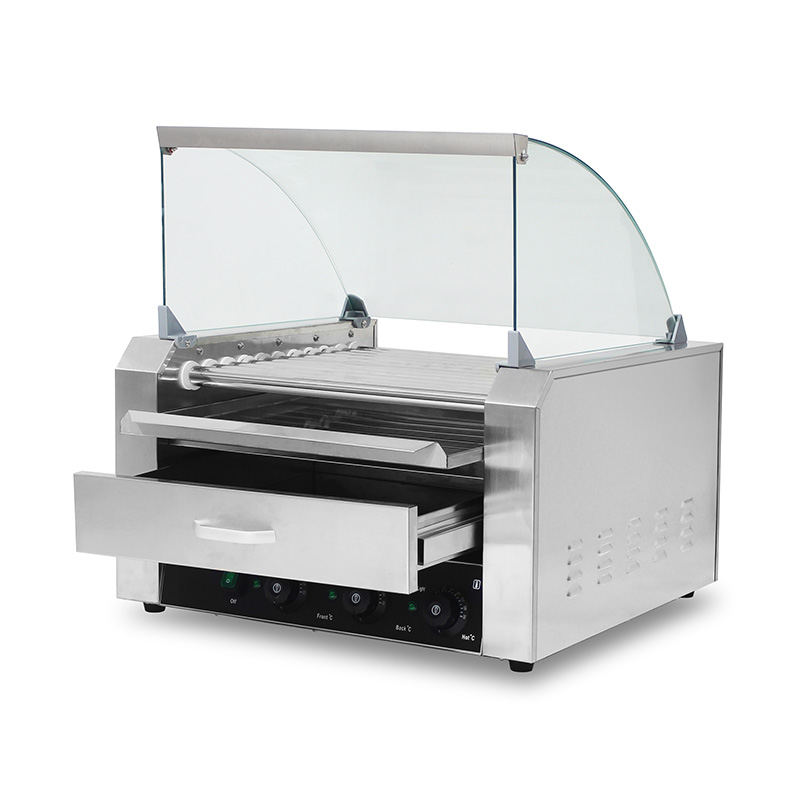 Stainless Steel Electric Hot Dog Roller Grill Machine with Glass Cover