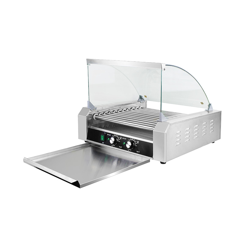 Stainless Steel Electric Hot Dog Roller Grill Machine with Glass Cover