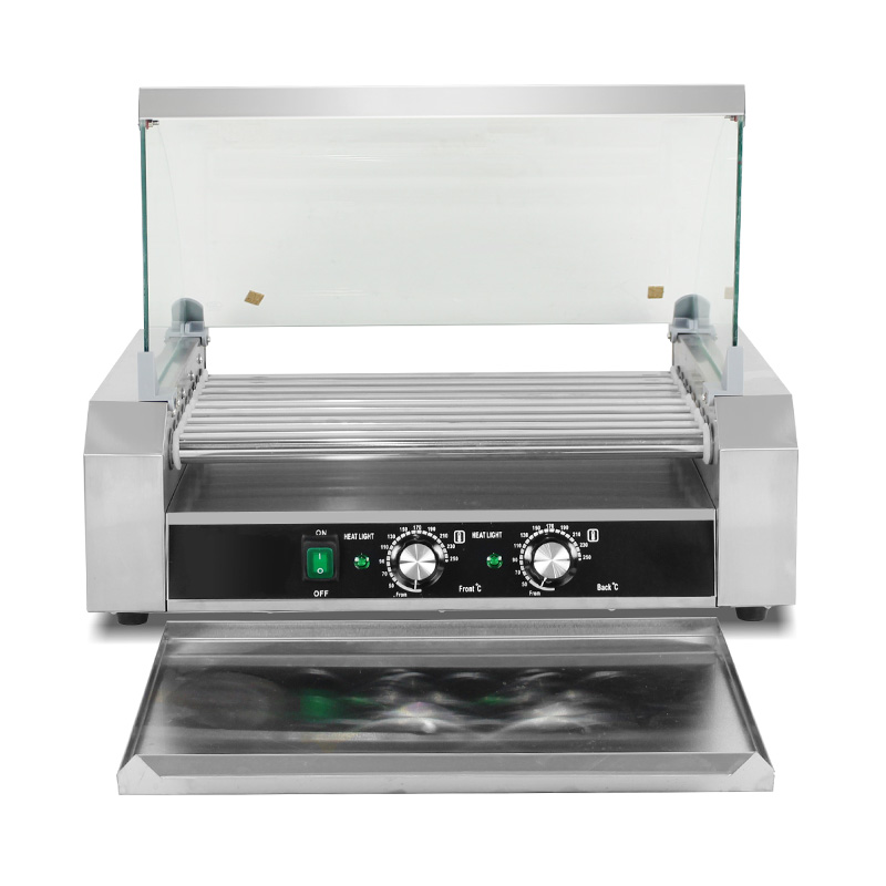 Stainless Steel Electric Hot Dog Roller Grill Machine with Glass Cover
