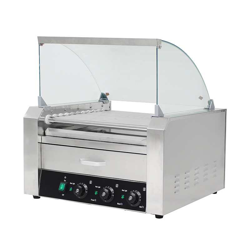 Stainless Steel Electric Hot Dog Roller Grill Machine with Glass Cover