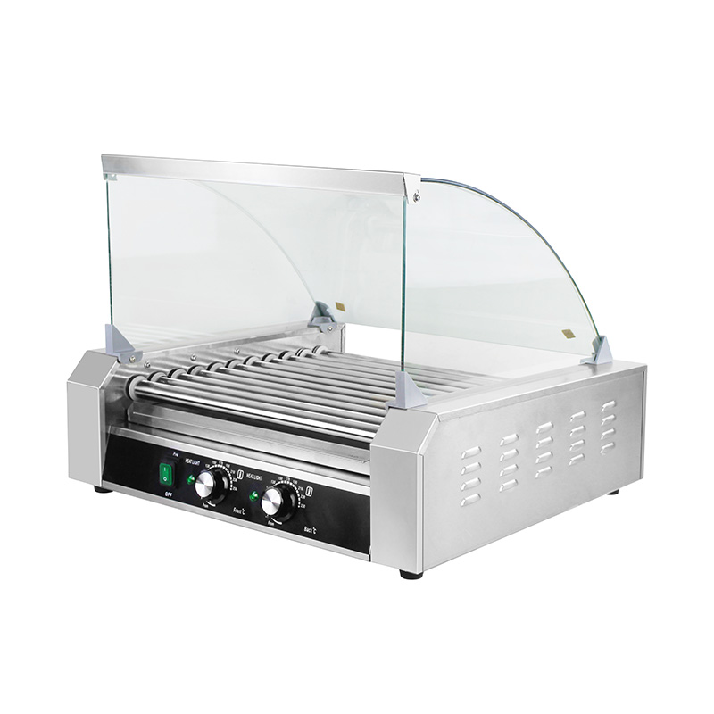 Stainless Steel Electric Hot Dog Roller Grill Machine with Glass Cover