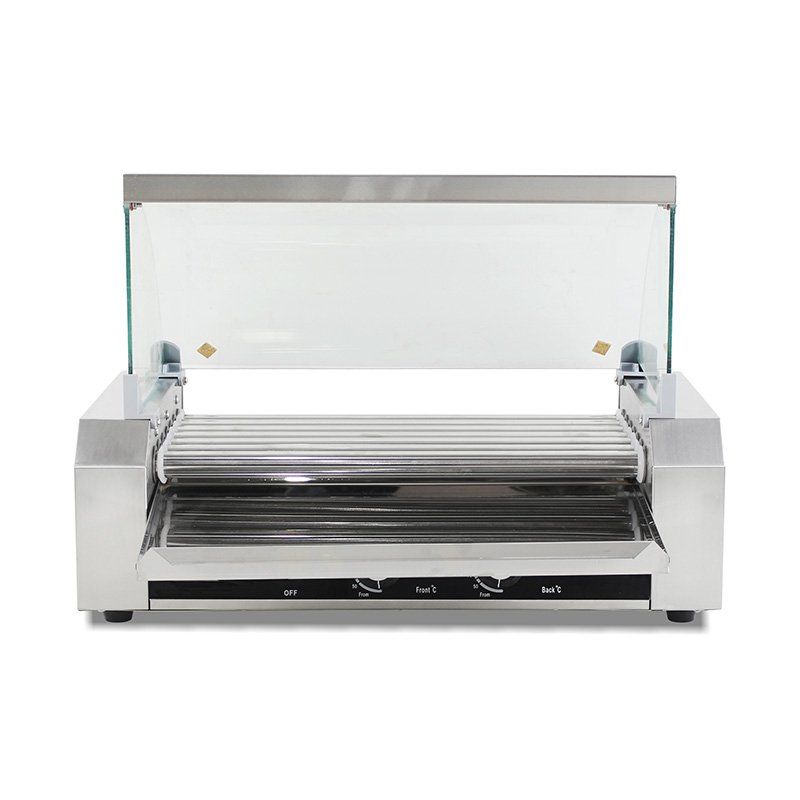 Stainless Steel Electric Hot Dog Roller Grill Machine with Glass Cover