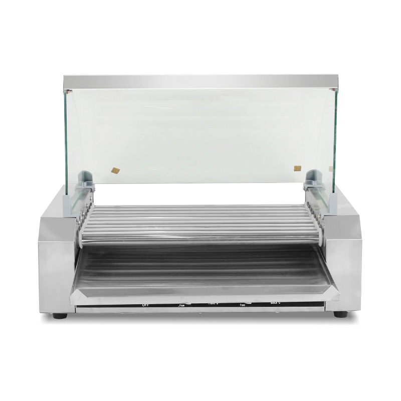 Stainless Steel Electric Hot Dog Roller Grill Machine with Glass Cover