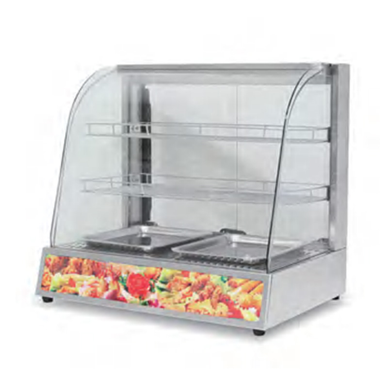 Stainless Steel Commercial Kitchen Electric Arc Glass Food Display Warmer Machine