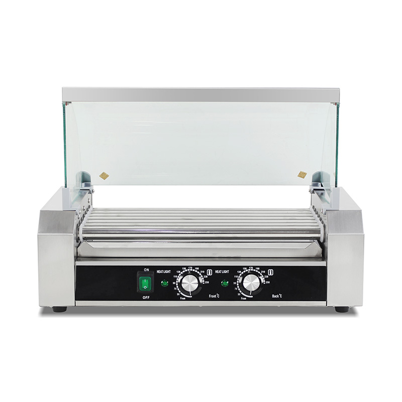 Stainless Steel Electric Hot Dog Roller Grill Machine with Glass Cover