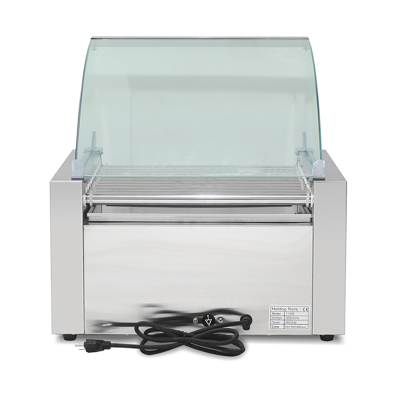 Stainless Steel Electric Hot Dog Roller Grill Machine with Glass Cover