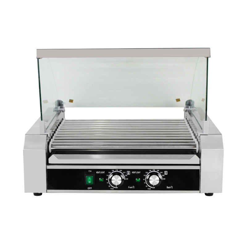Stainless Steel Electric Hot Dog Roller Grill Machine with Glass Cover